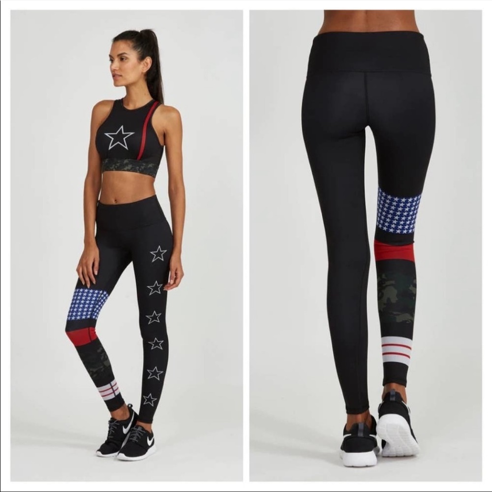 Noli Yoga Rebel Black Graphic Stars Stripes Camo Leggings Size XS